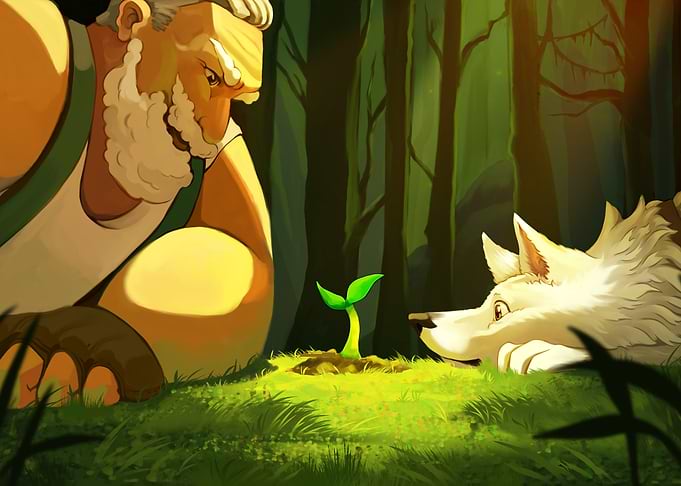 Old Man, Wolf, and Sprout