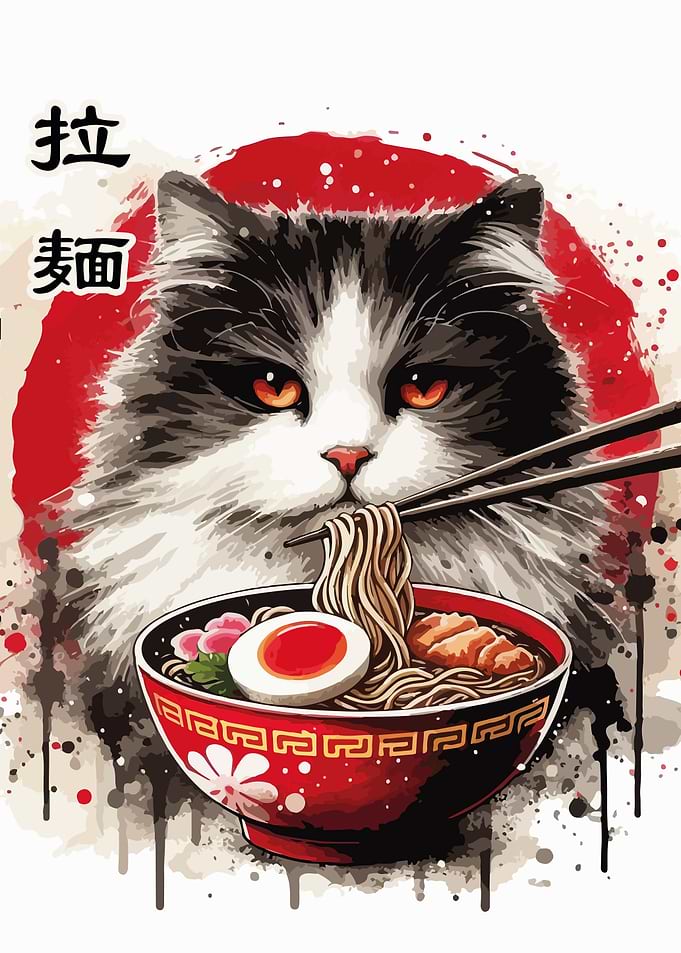 Fat Cat Eating Ramen