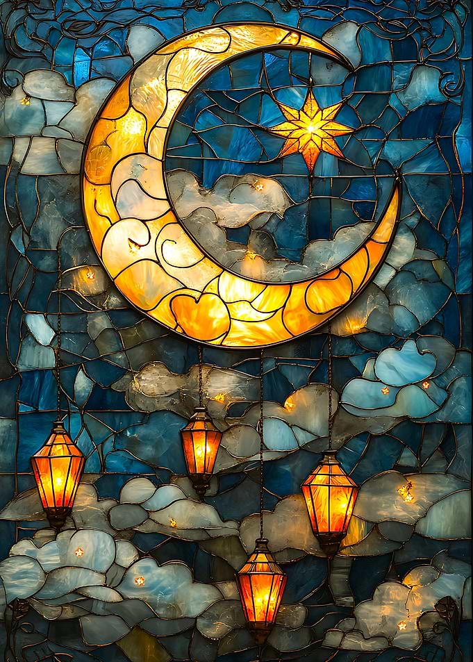 Stained Glass Moon & Stars