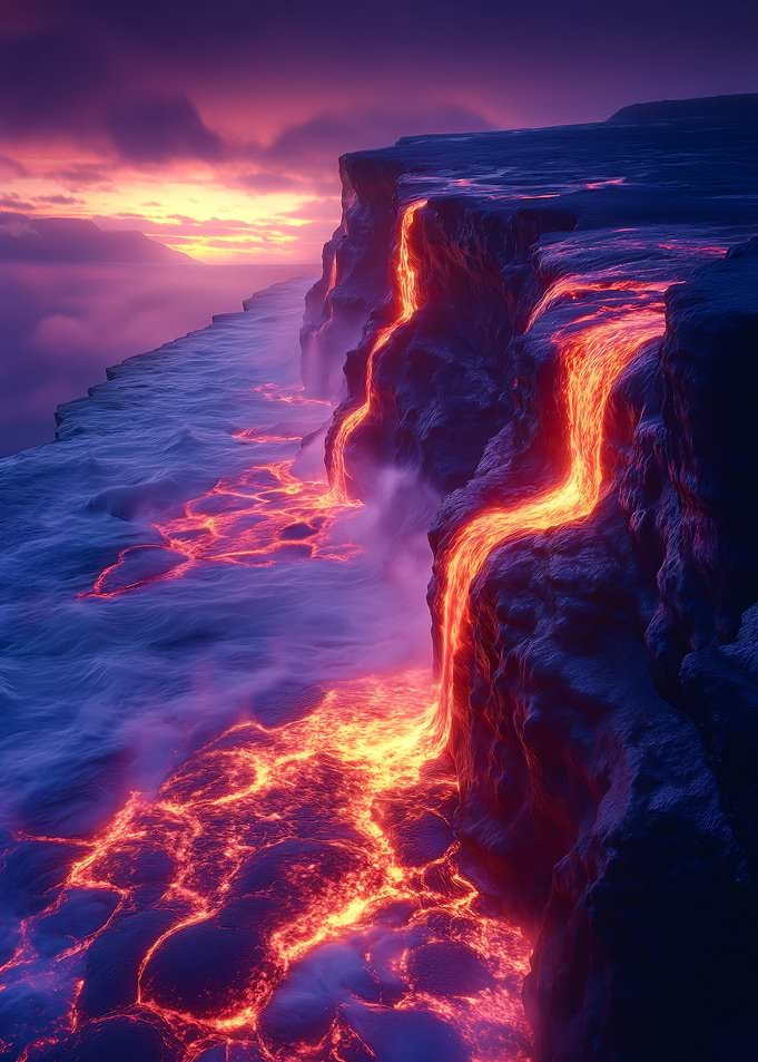 Fiery Lava Waterfall Landscape
