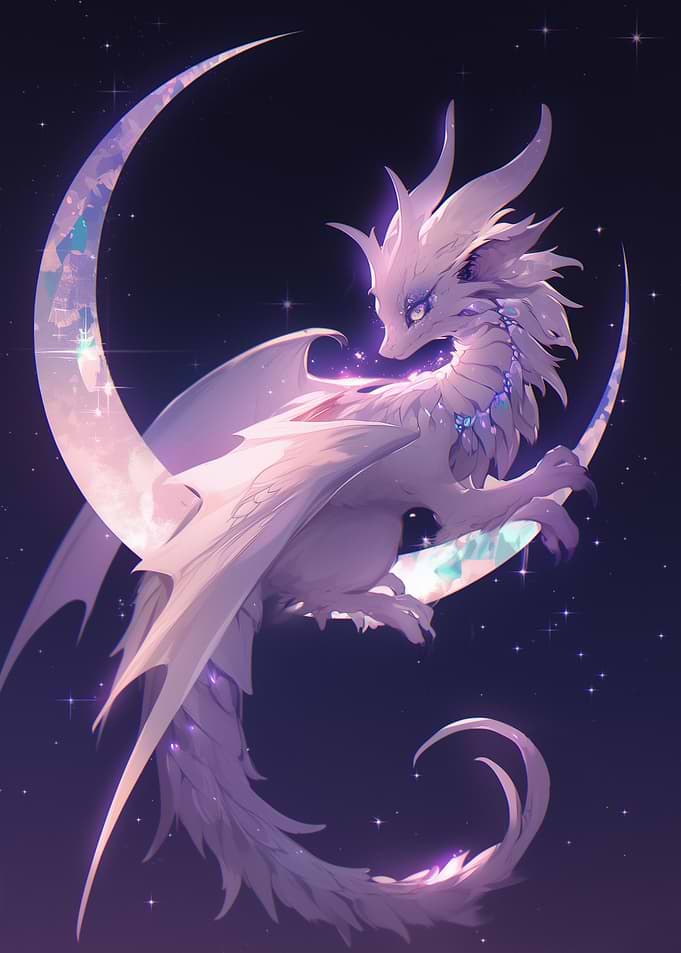 White Dragon on Crescent Moon