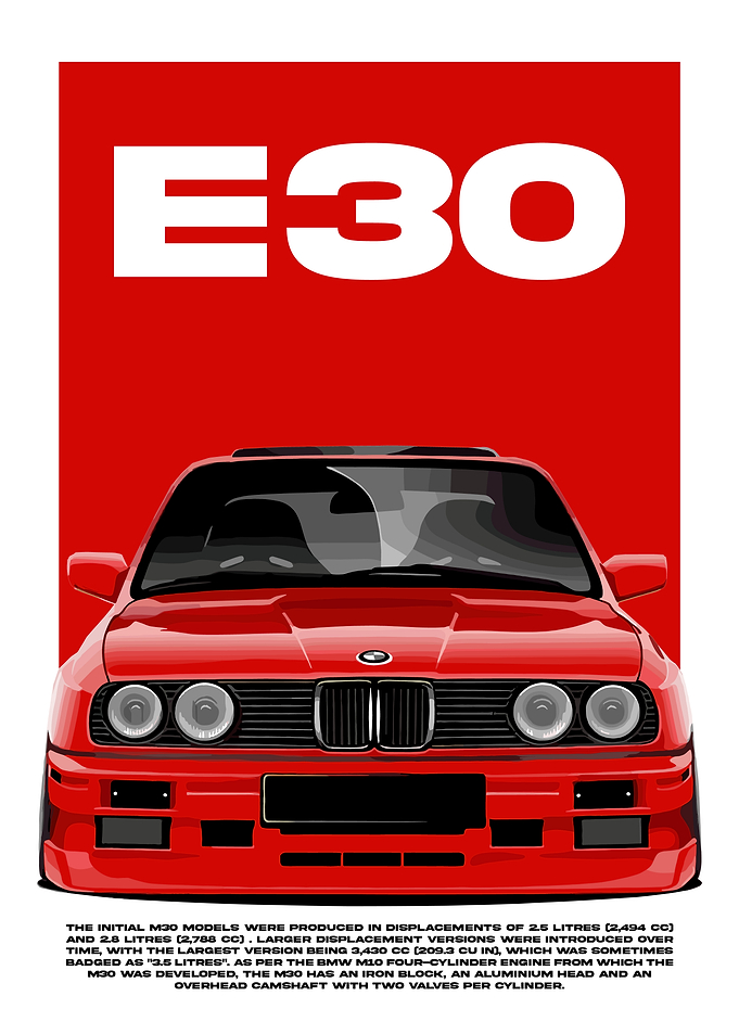 BMW E30 Red Car Poster