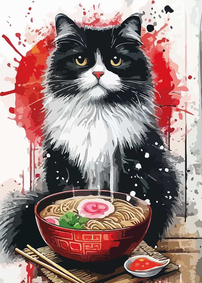 Cat with Ramen