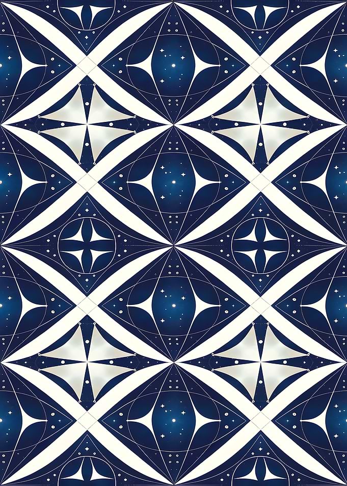 Navy Blue & White Geometric Pattern