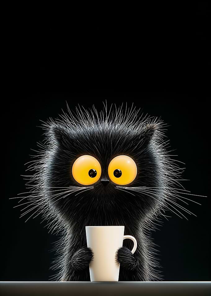 Black Cat with Coffee