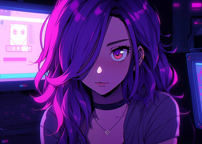 Anime Girl with Purple Hair