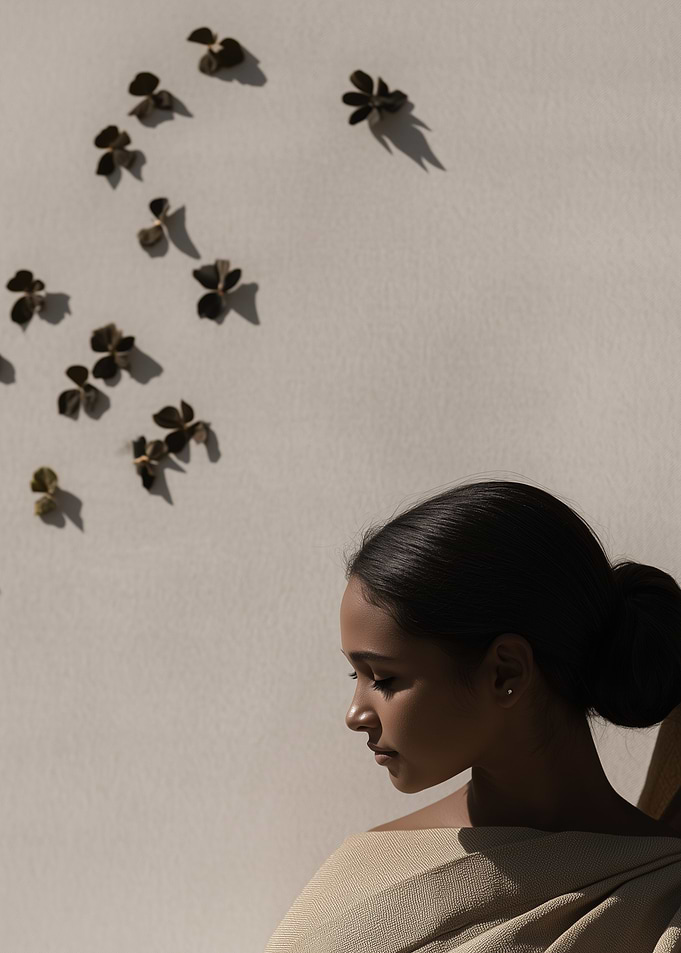 Woman with Flowers on Wall