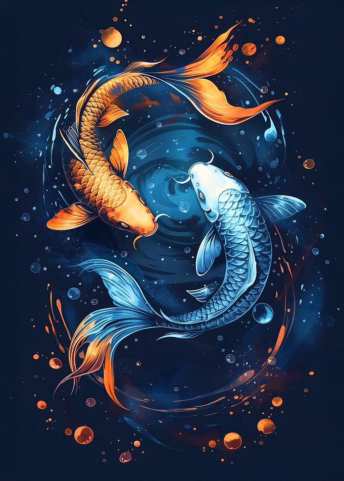 Orange Blue Koi Fish
