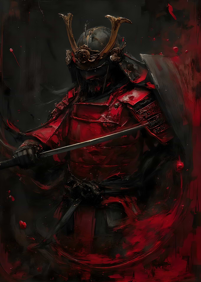 Samurai Warrior in Red Armor