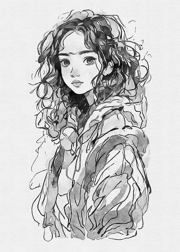 Anime Girl Watercolor Portrait