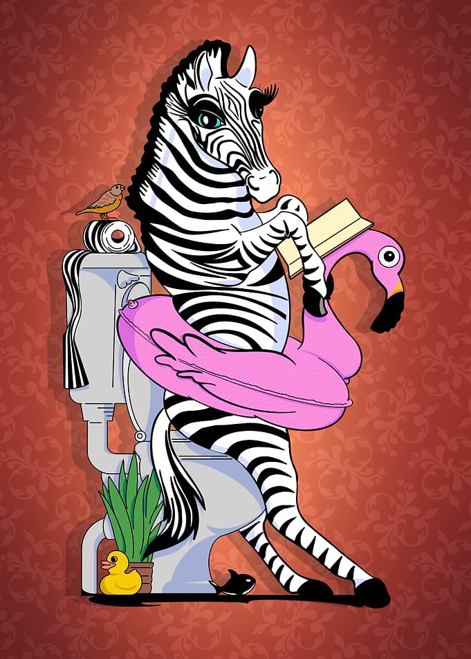 stylish Zebra Reading on Toilet