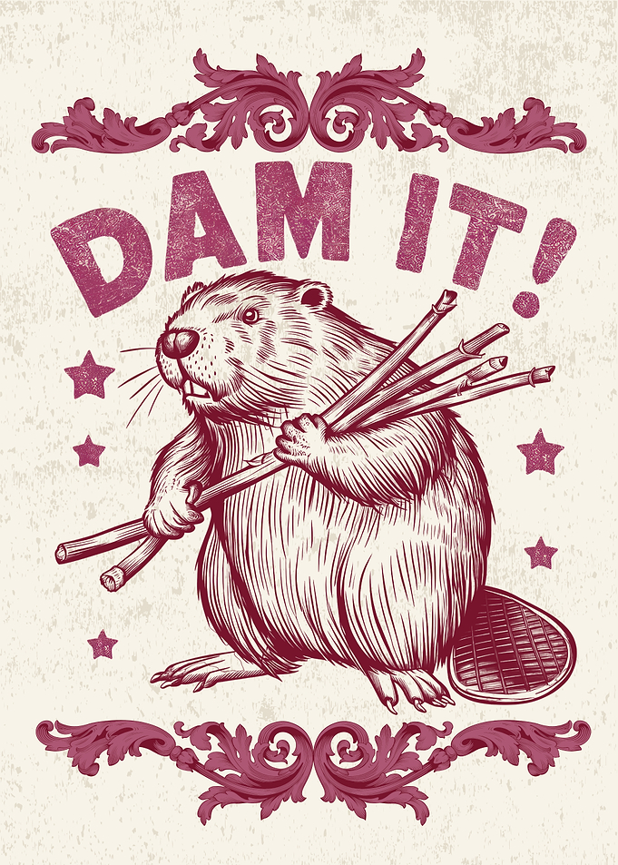 Retro Beaver Illustration Animal Pun