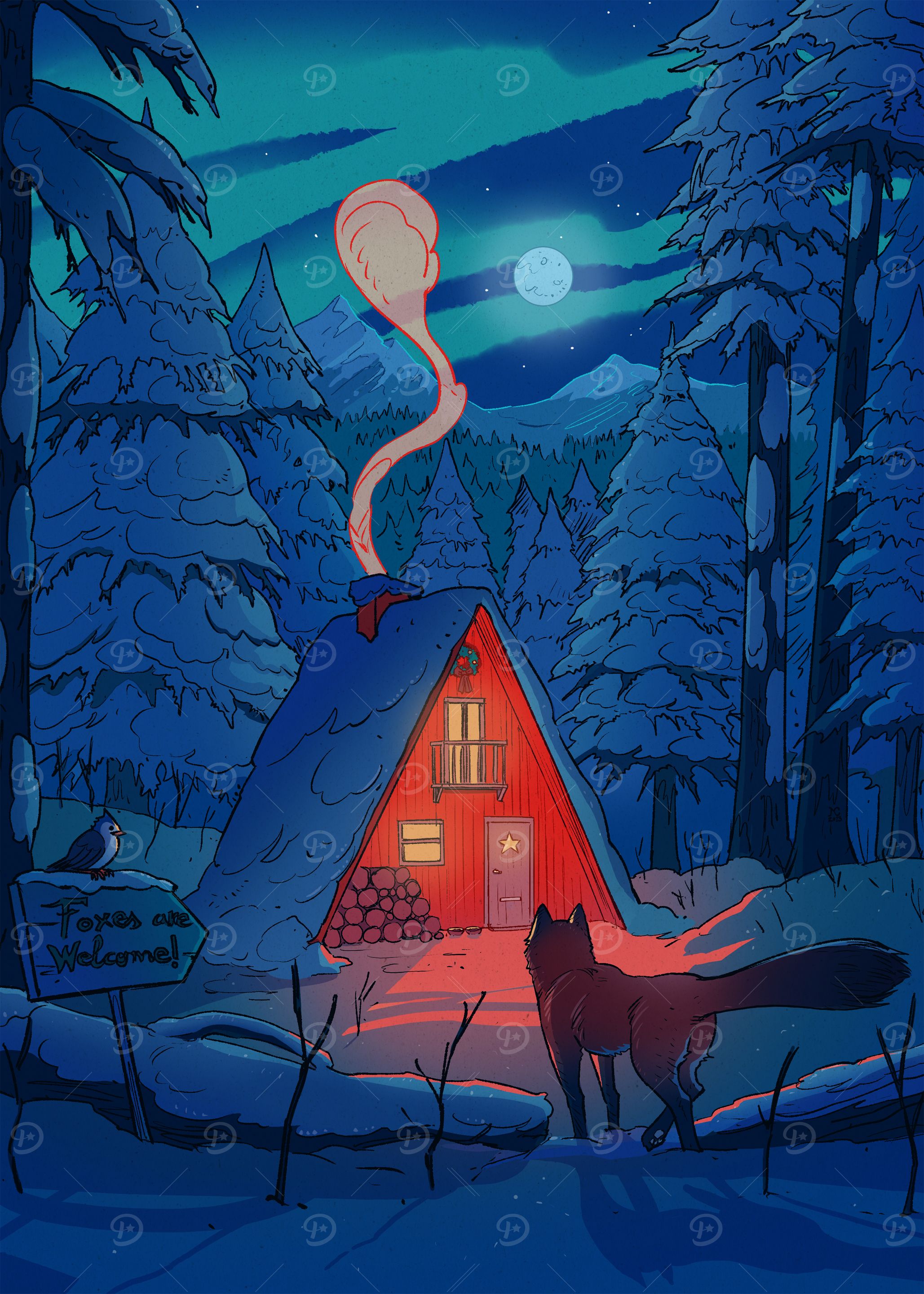 Fox and Cozy Cabin in the Woods