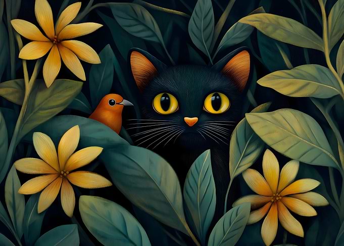 Black Cat in Foliage