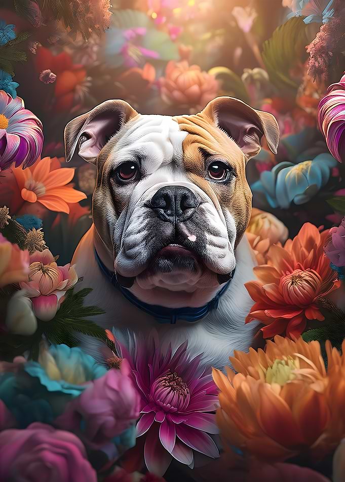 Bulldog in Flowers