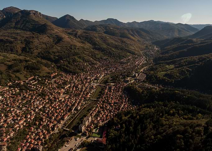 Aerial View of Town in Valley
