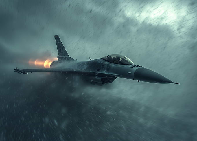 F16 Fighter Jet in Snow Storm