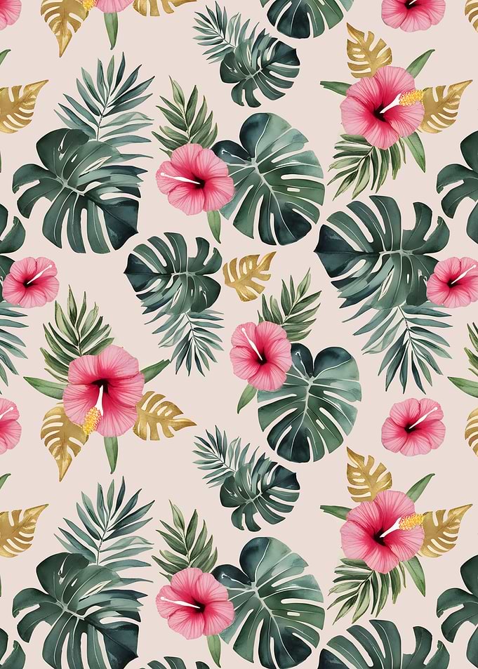 Monstera and Hibiscus Pattern