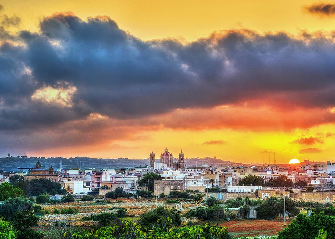 Qrendi village and fields at sunset - Landscape photo
