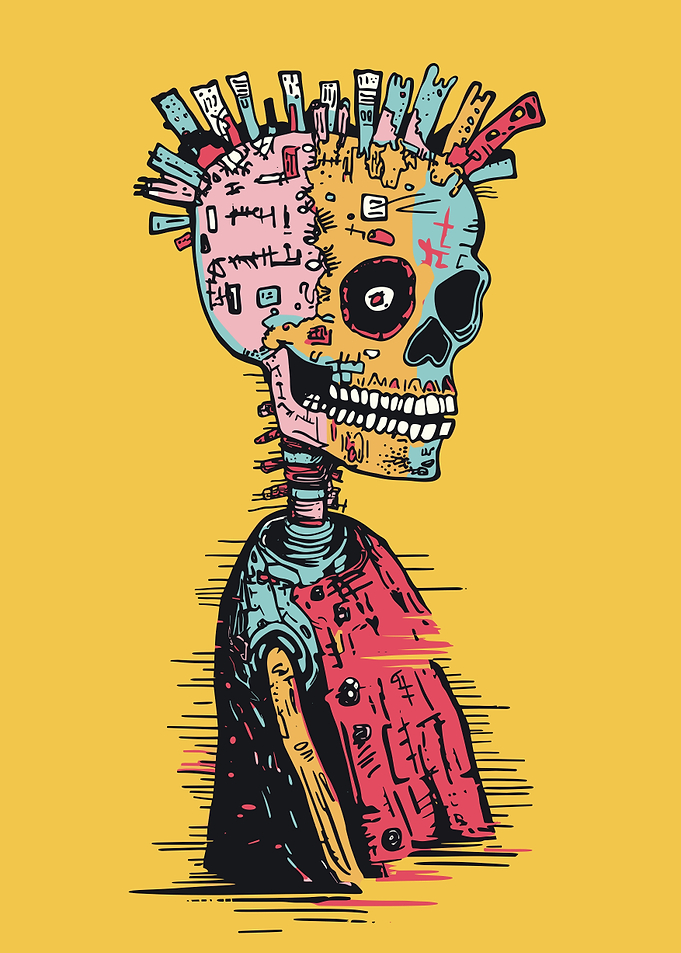 Original Cyberpunk Abstract Skull Art