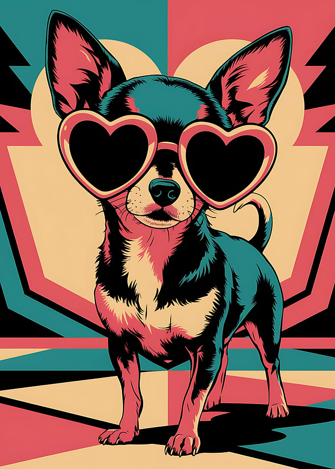 Chihuahua in Heart Sunglasses Pop Art