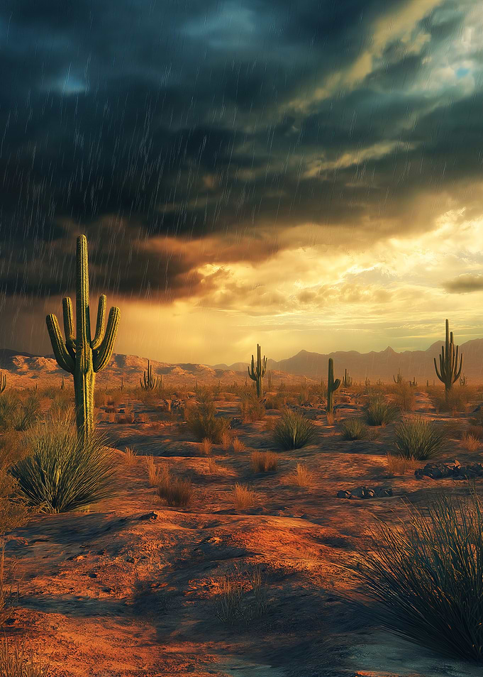 A Texas desert at stormy sunrise - Landscape photo