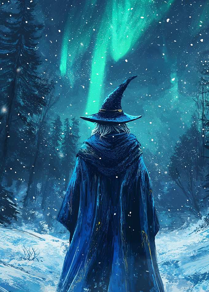 Wizard Under Aurora Borealis