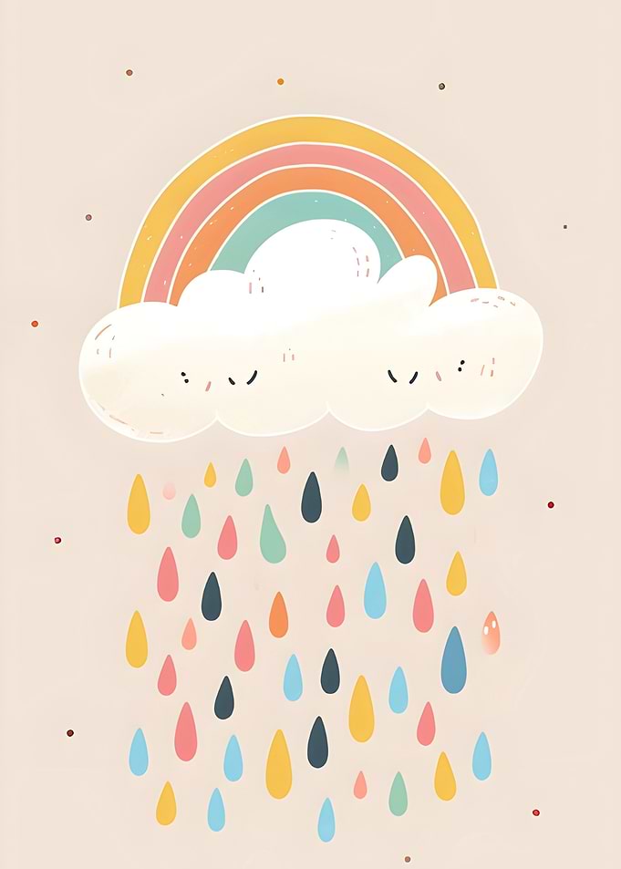 Rainbow Cloud with Raindrops