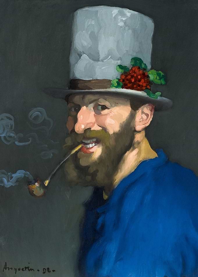 Man in Top Hat Smoking Pipe