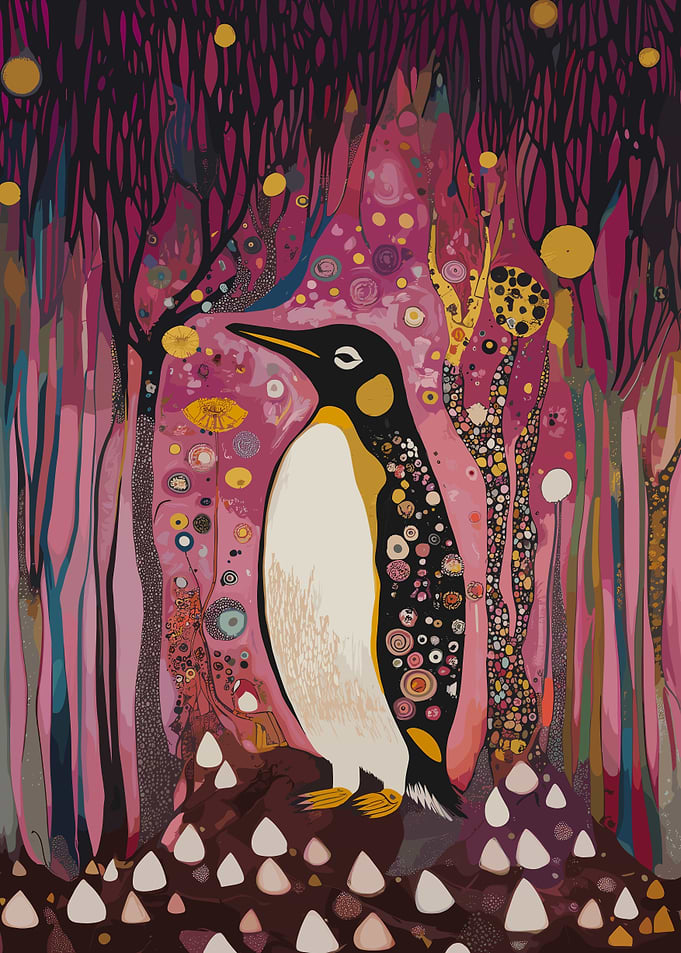 Original Penguin in a Dreamy Forest