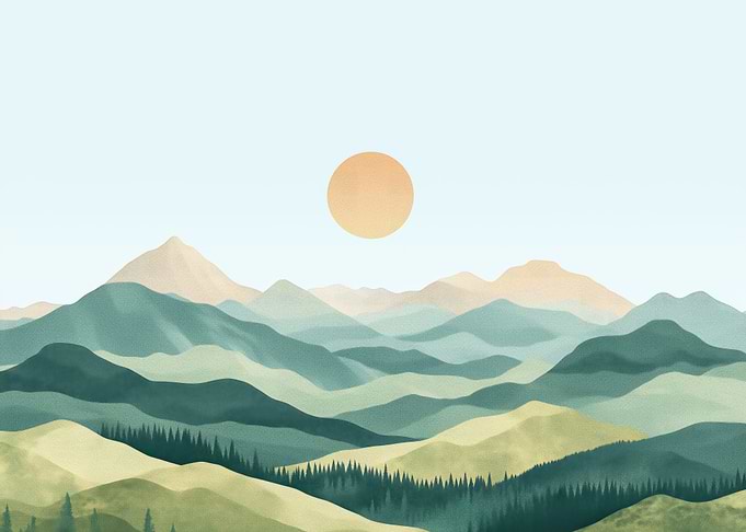 Mountain Landscape with Sun