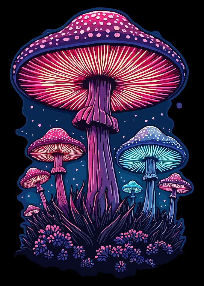 Glowing Psychedelic Mushrooms