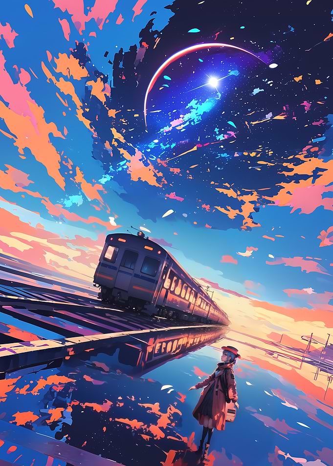Train Under a Cosmic Sky