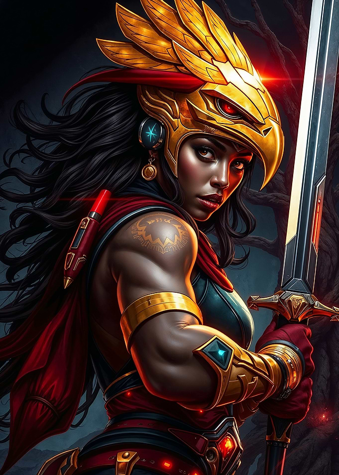 Warrior Woman with Golden Helm