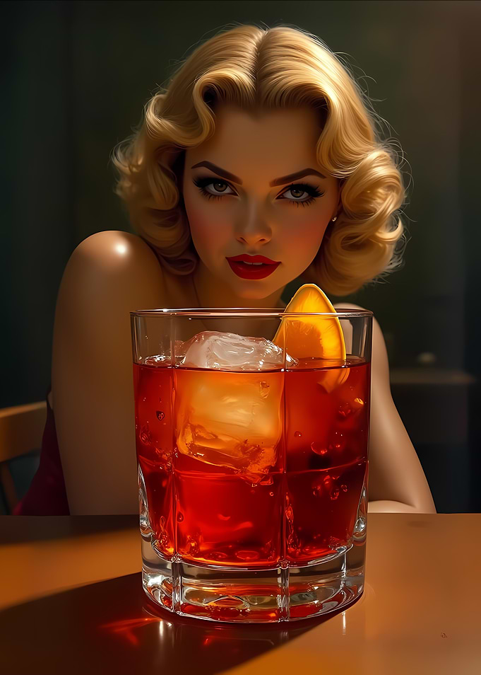 Negroni Served By Pinup Vintage Cocktail Art