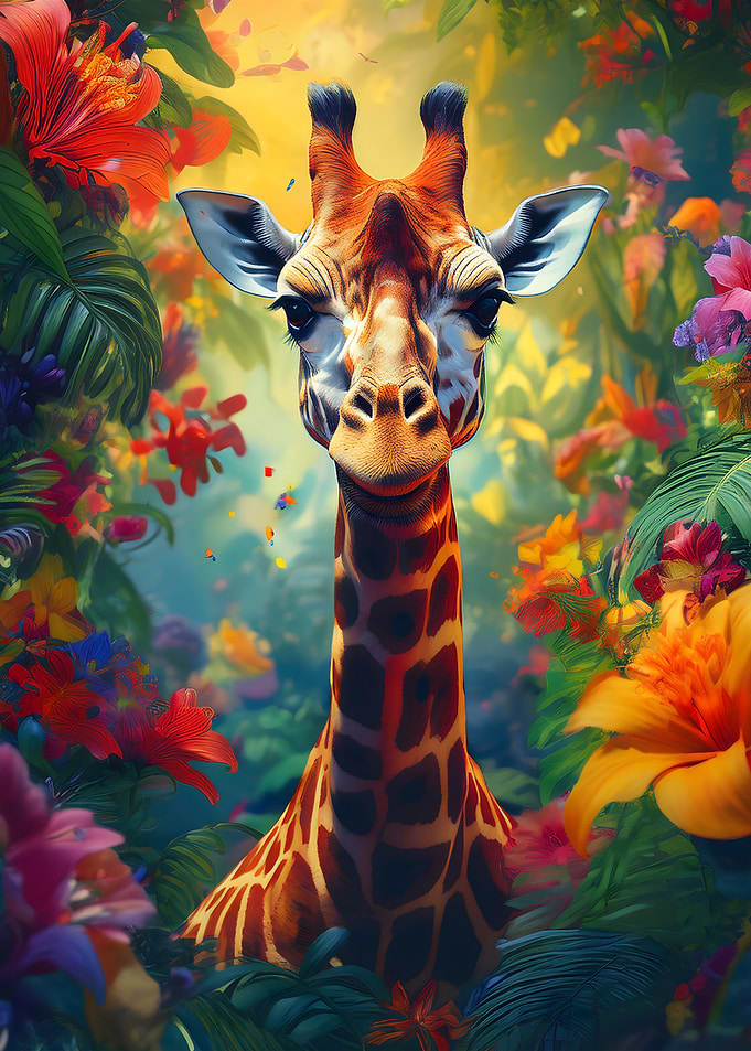 Giraffe in Jungle Bloom