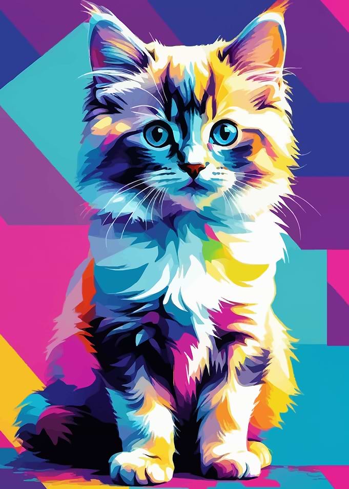 Ragdoll Colorful Cat Portrait
