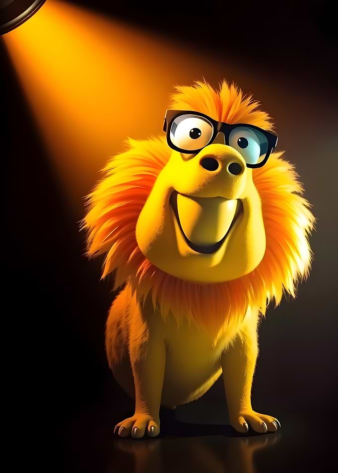 Smiling Lion in Spotlight