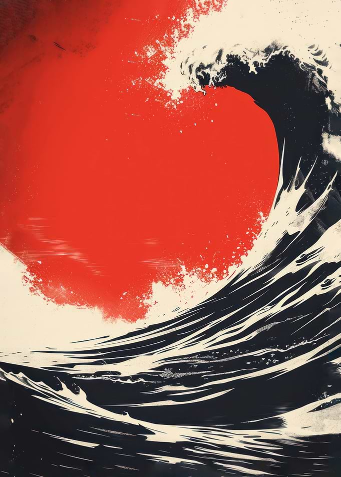 Red Sun and Giant Wave