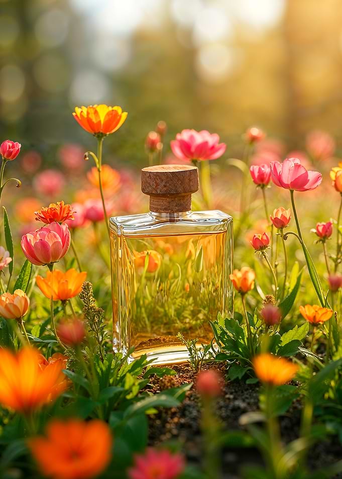 Perfume Bottle in Flowers