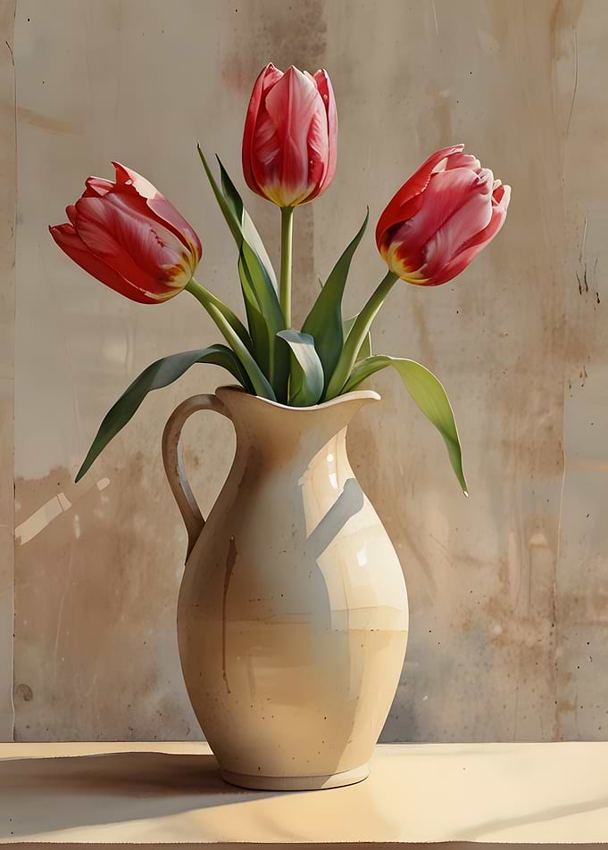 Aesthetic Painting Tulips in a Jug