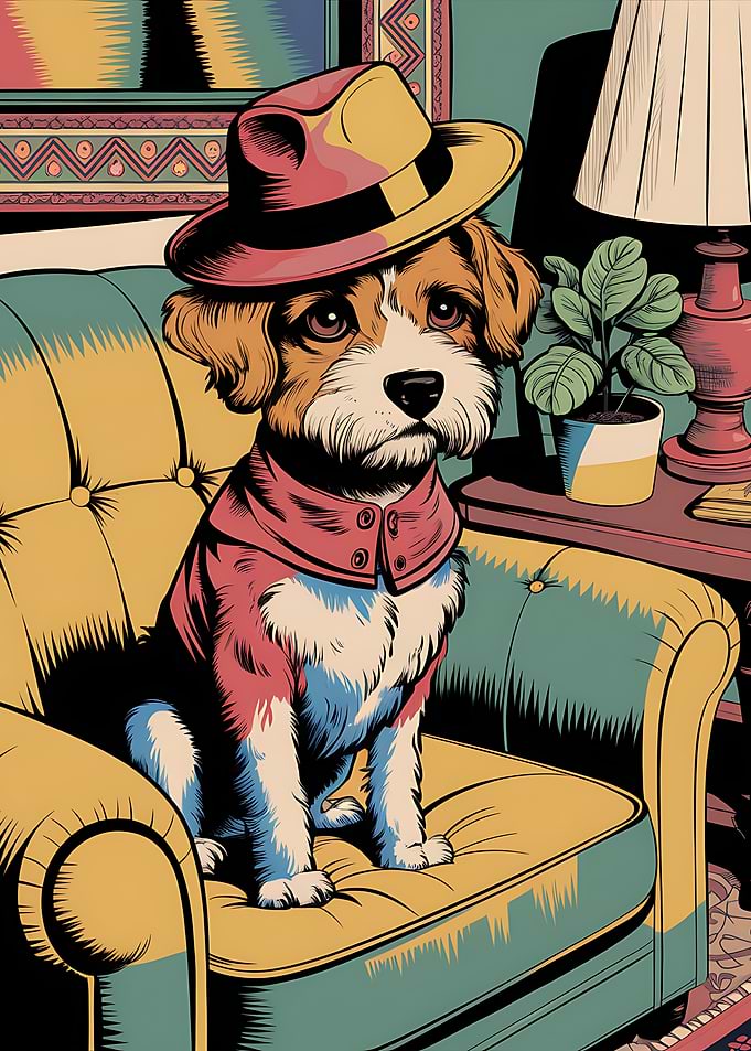 Dog in Fedora pop art