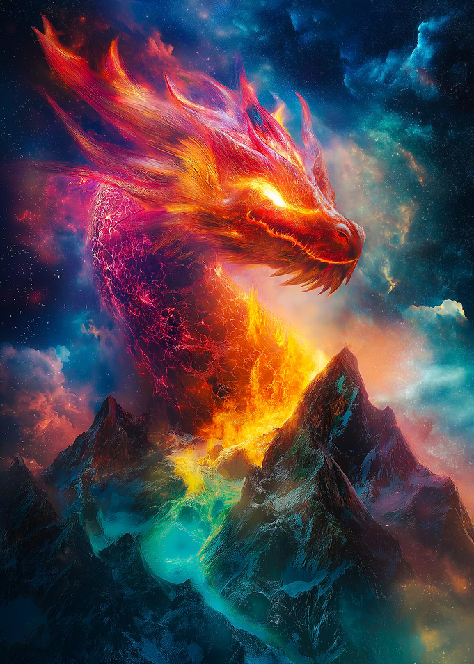 Fiery Dragon Over Mountains