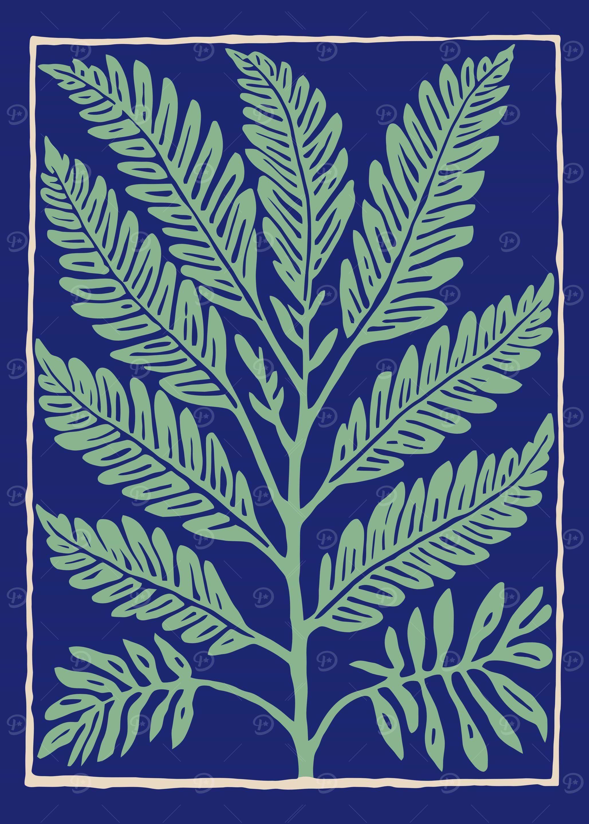 Green Branch on Blue