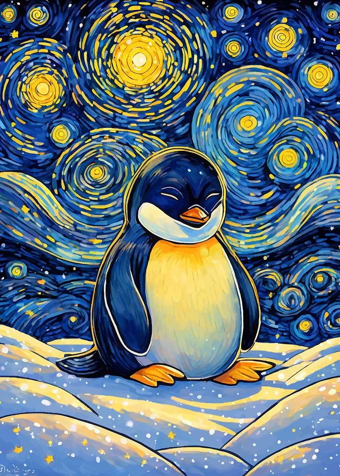 Penguin Under Starry Night
