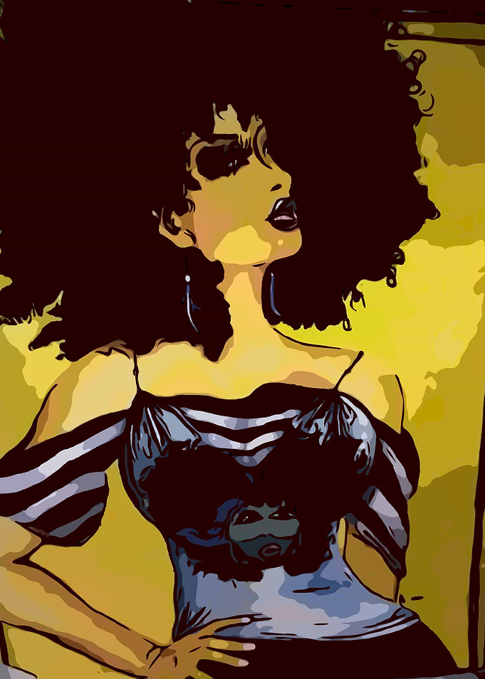 Woman with Afro and Striped Top