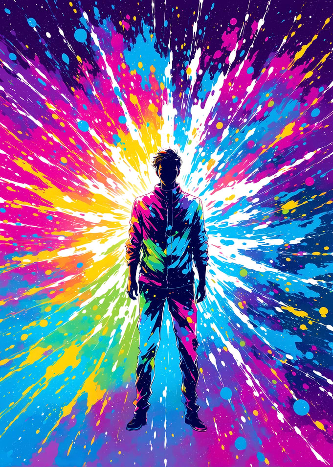 Man in Colorful Explosion