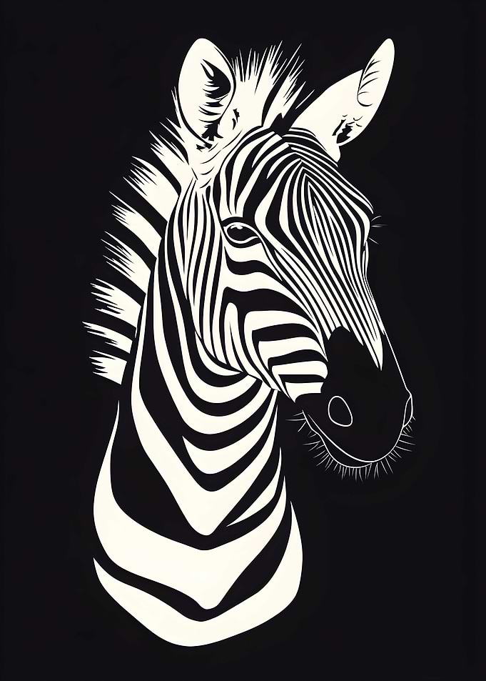 Animal White Zebra silhouette on a black Art