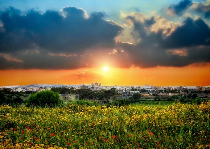 Sunrise over fields and Qrendi - Landscape photo