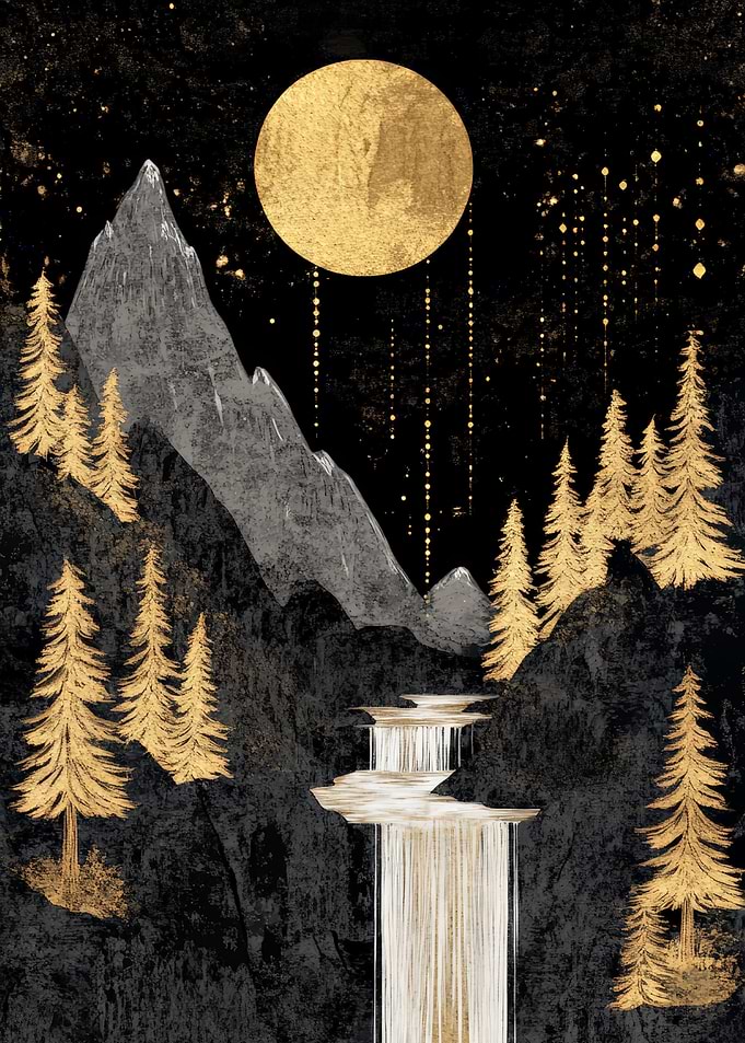 Golden Waterfall Night
